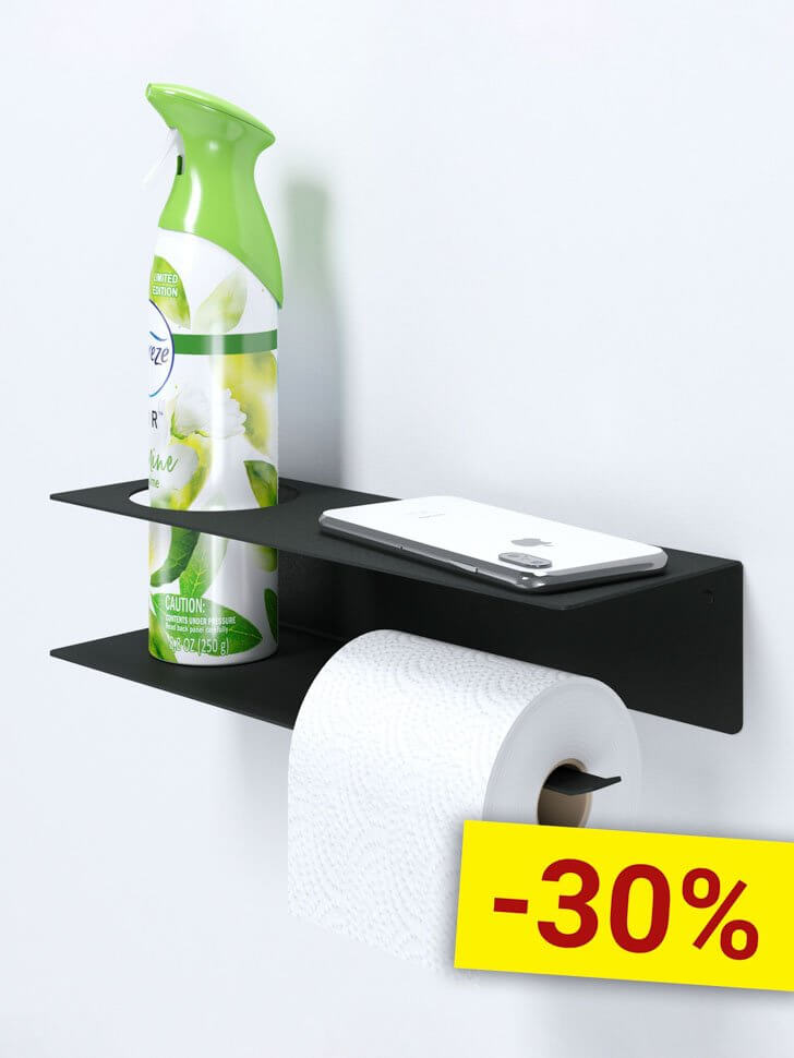 Держатель для туалетной бумаги и освежителя с полочкой настенный металлический Черный 30x11x7 Правый Держатель для туалетной бумаги и освежителя с полочкой настенный металлический Черный 30x11x7 Правый